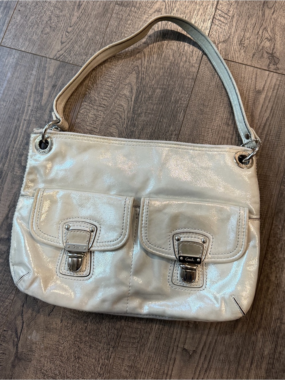 Coach Y2K shining silver Shoulder Bag with Front Flap Pockets